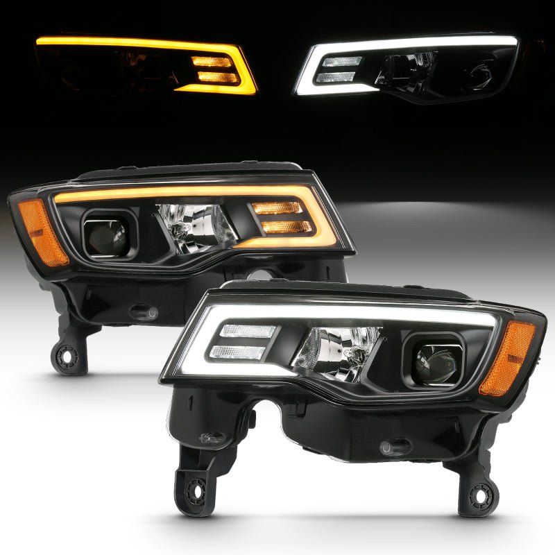 ANZO 2017 - 2018 Jeep Grand Cherokee Projector Headlights w/ Plank Style Switchback - Black w/ Amber - CPC Performance