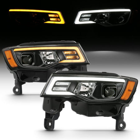 ANZO 2017 - 2018 Jeep Grand Cherokee Projector Headlights w/ Plank Style Switchback - Black w/ Amber - CPC Performance