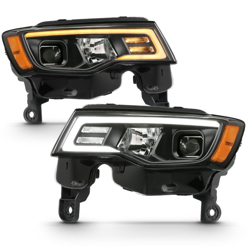 ANZO 2017 - 2018 Jeep Grand Cherokee Projector Headlights w/ Plank Style Switchback - Black w/ Amber - CPC Performance