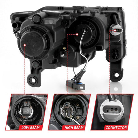 ANZO 2017 - 2018 Jeep Grand Cherokee Projector Headlights w/ Plank Style Switchback - Black w/ Amber - CPC Performance