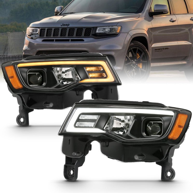 ANZO 2017 - 2018 Jeep Grand Cherokee Projector Headlights w/ Plank Style Switchback - Black w/ Amber - CPC Performance