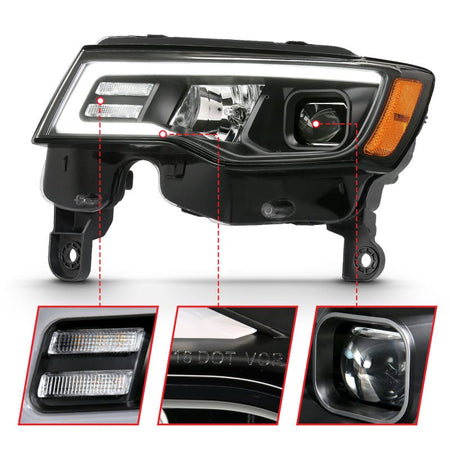 ANZO 2017 - 2018 Jeep Grand Cherokee Projector Headlights w/ Plank Style Switchback - Black w/ Amber - CPC Performance