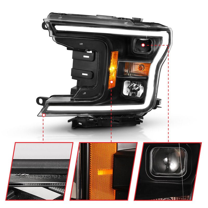 ANZO 2018 - 2019 Ford F - 150 Projector Plank Style H.L. Black Amber (Without Switchback) - CPC Performance