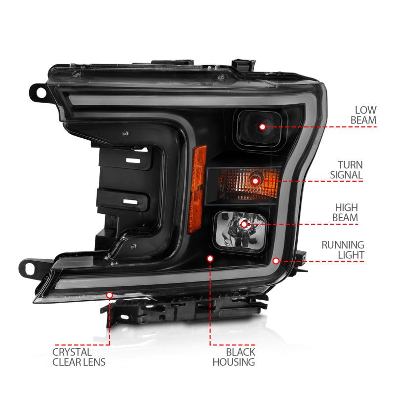 ANZO 2018 - 2019 Ford F - 150 Projector Plank Style H.L. Black Amber (Without Switchback) - CPC Performance