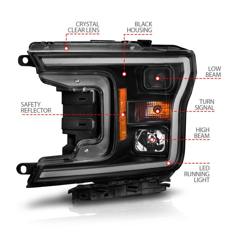ANZO 2018 - 2020 Ford F - 150 Projector Headlight w/ Plank Style Switchback Black Housing - CPC Performance