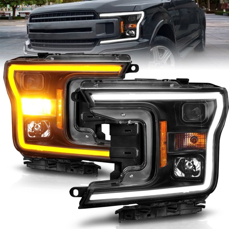ANZO 2018 - 2020 Ford F - 150 Projector Headlight w/ Plank Style Switchback Black Housing - CPC Performance