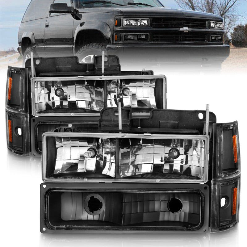 ANZO 88 - 98 Chevrolet C1500 Crystal Headlights Black - CPC Performance