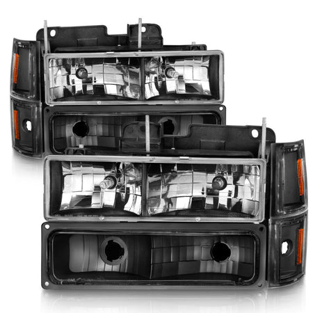 ANZO 88 - 98 Chevrolet C1500 Crystal Headlights Black - CPC Performance