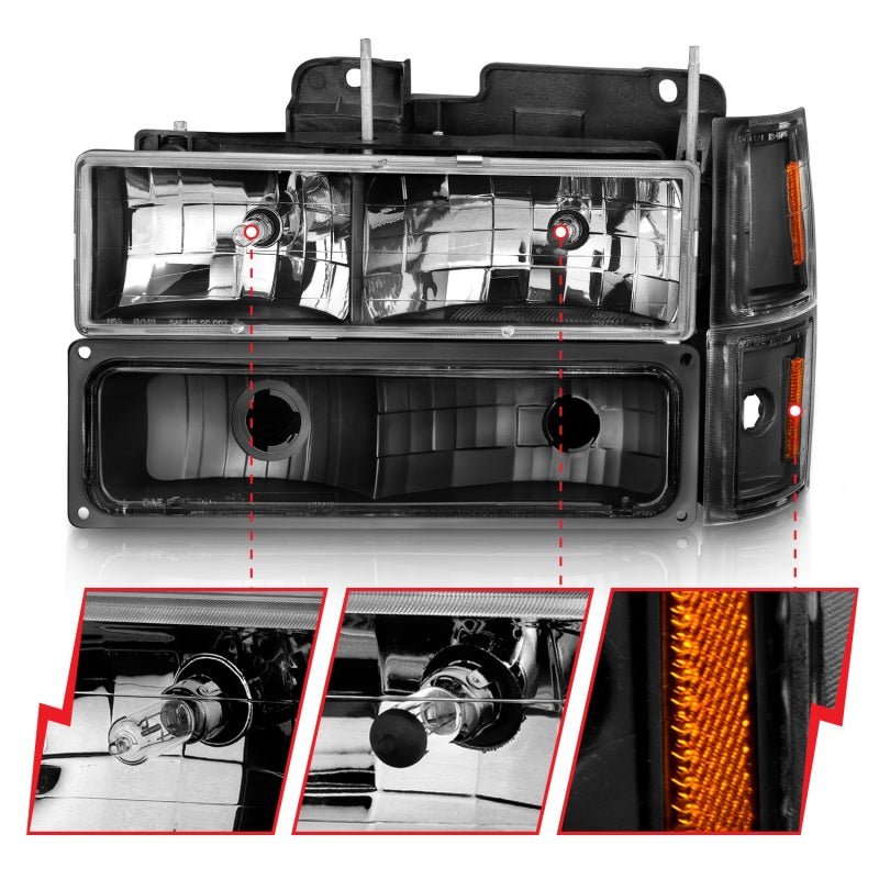 ANZO 88 - 98 Chevrolet C1500 Crystal Headlights Black - CPC Performance