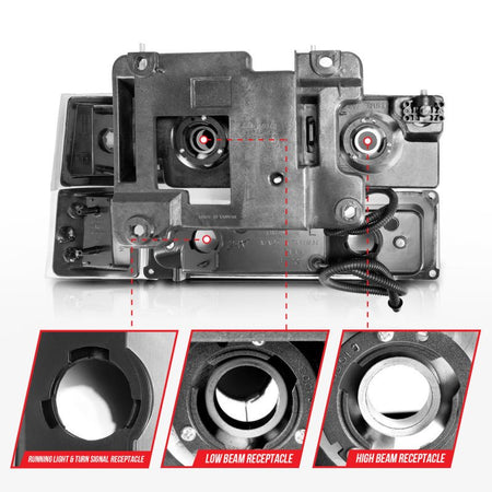 ANZO 88 - 98 Chevrolet C1500 Crystal Headlights w/ Light Bar Black Housing w/ Signal Side Markers 8Pcs - CPC Performance