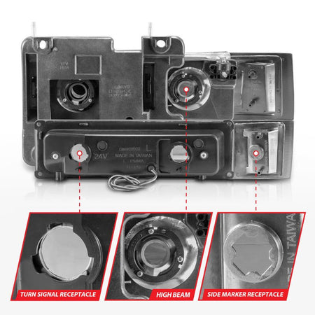 ANZO 88 - 98 Chevrolet C1500 Crystal Headlights w/Light Bar Chrome Housing w/ Signal Side Markers 8Pcs - CPC Performance