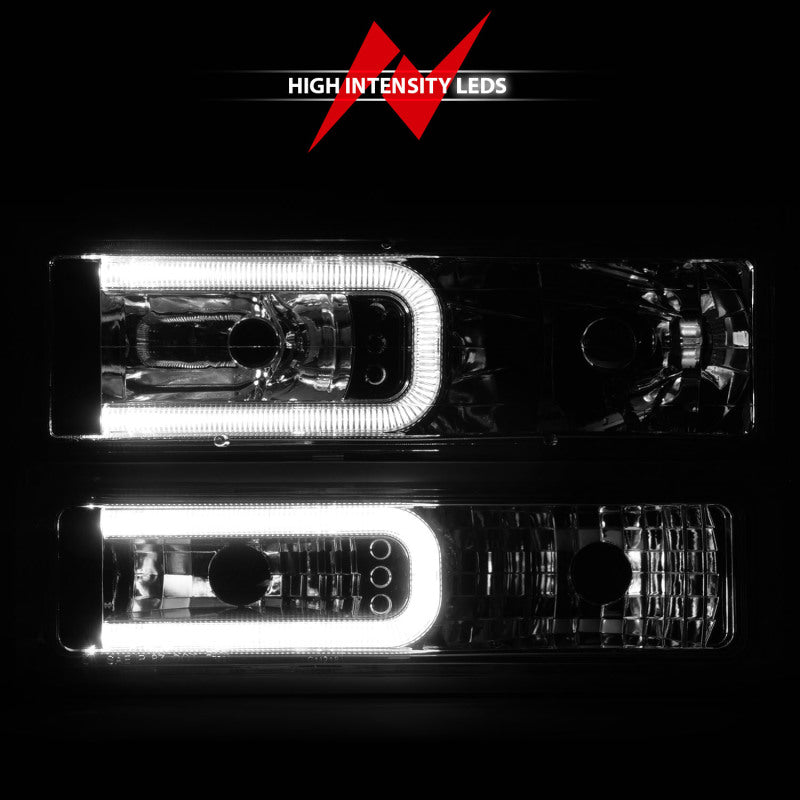 ANZO 88 - 98 Chevrolet C1500 Crystal Headlights w/Light Bar Chrome Housing w/ Signal Side Markers 8Pcs - CPC Performance