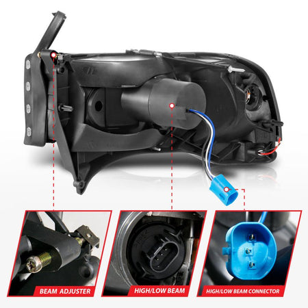 ANZO 94 - 02 Dodge RAM Crystal Headlight - w/ Light Bar Black Housing - CPC Performance