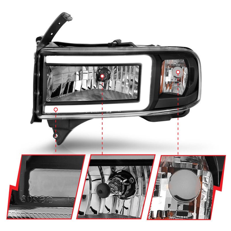 ANZO 94 - 02 Dodge RAM Crystal Headlight - w/ Light Bar Black Housing - CPC Performance