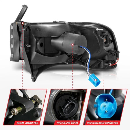 ANZO 94 - 02 Dodge RAM Crystal Headlight - w/ Light Bar Black Housing - CPC Performance