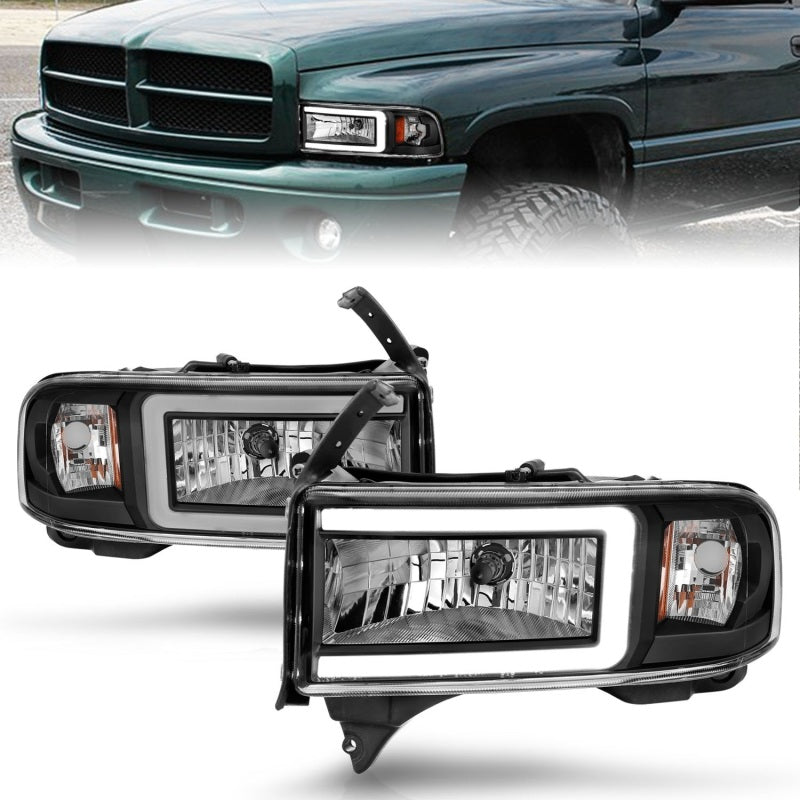 ANZO 94 - 02 Dodge RAM Crystal Headlight - w/ Light Bar Black Housing - CPC Performance