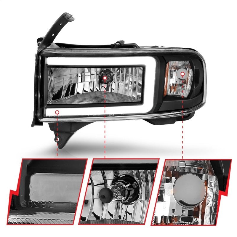 ANZO 94 - 02 Dodge RAM Crystal Headlight - w/ Light Bar Black Housing - CPC Performance