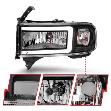 ANZO 94 - 02 Dodge RAM Crystal Headlight - w/ Light Bar Black Housing - CPC Performance