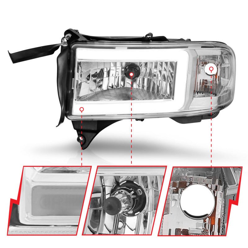 ANZO 94 - 02 Dodge RAM Crystal Headlight - w/ Light Bar Chrome Housing - CPC Performance
