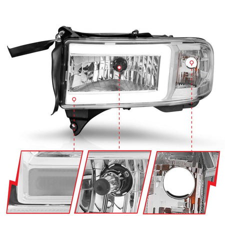 ANZO 94 - 02 Dodge RAM Crystal Headlight - w/ Light Bar Chrome Housing - CPC Performance