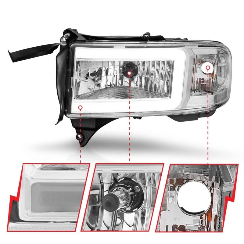 ANZO 94 - 02 Dodge RAM Crystal Headlight - w/ Light Bar Chrome Housing - CPC Performance