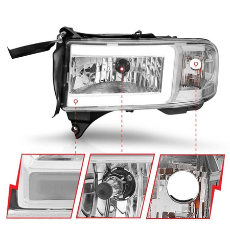ANZO 94 - 02 Dodge RAM Crystal Headlight - w/ Light Bar Chrome Housing - CPC Performance