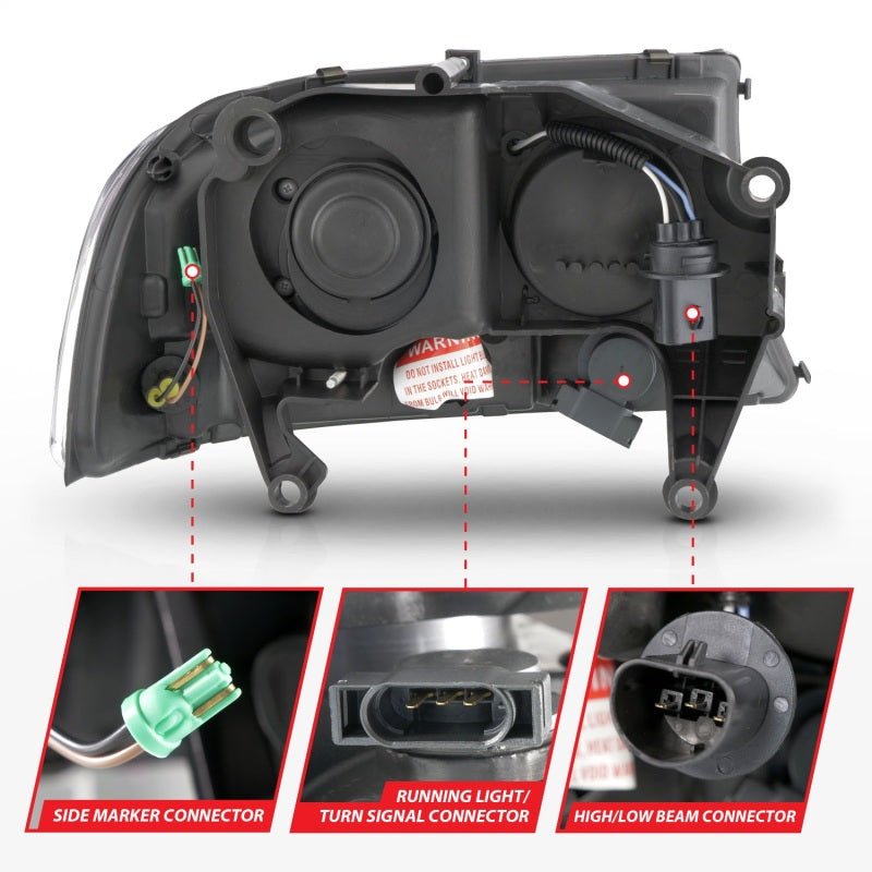 ANZO 97 - 04 Dodge Dakota/Durango Crystal headlight Set w/ Light Bar Black Housing - CPC Performance