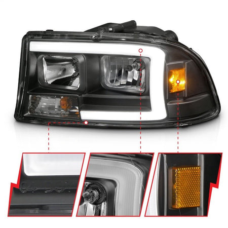 ANZO 97 - 04 Dodge Dakota/Durango Crystal headlight Set w/ Light Bar Black Housing - CPC Performance