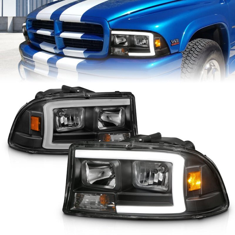 ANZO 97 - 04 Dodge Dakota/Durango Crystal headlight Set w/ Light Bar Black Housing - CPC Performance