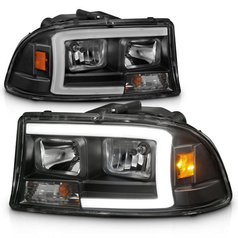 ANZO 97 - 04 Dodge Dakota/Durango Crystal headlight Set w/ Light Bar Black Housing - CPC Performance