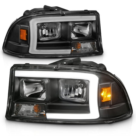 ANZO 97 - 04 Dodge Dakota/Durango Crystal headlight Set w/ Light Bar Black Housing - CPC Performance