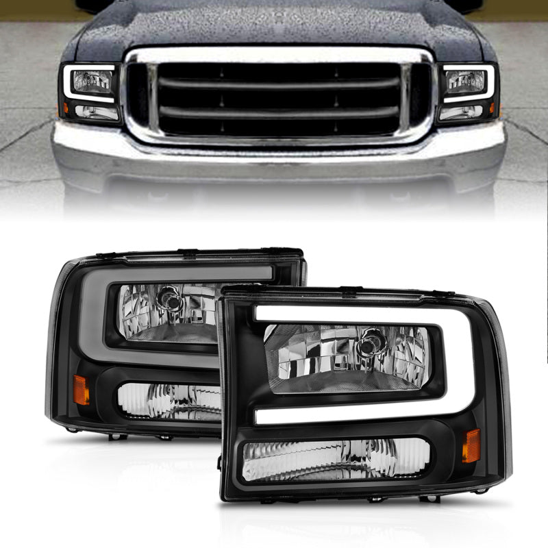 ANZO 99 - 04 Ford F250/F350/F450/Excursion (excl. 99) Crystal Headlights - w/ Light Bar Black Housing - CPC Performance