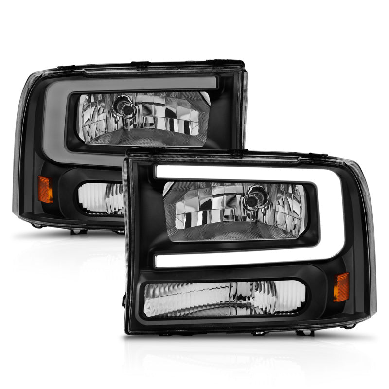 ANZO 99 - 04 Ford F250/F350/F450/Excursion (excl. 99) Crystal Headlights - w/ Light Bar Black Housing - CPC Performance