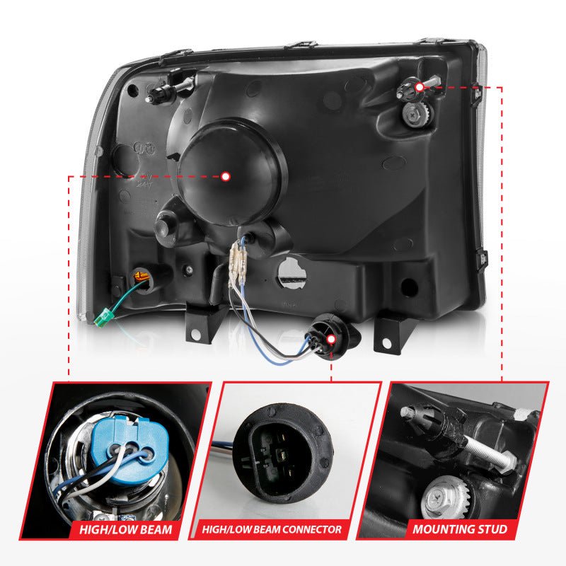 ANZO 99 - 04 Ford F250/F350/F450/Excursion (excl. 99) Crystal Headlights - w/ Light Bar Black Housing - CPC Performance