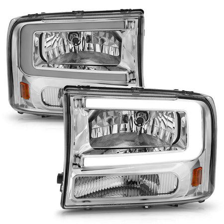 ANZO 99 - 04 Ford F250/F350/F450/Excursion (excl. 99) Crystal Headlights - w/ Light Bar Chrome Housing - CPC Performance