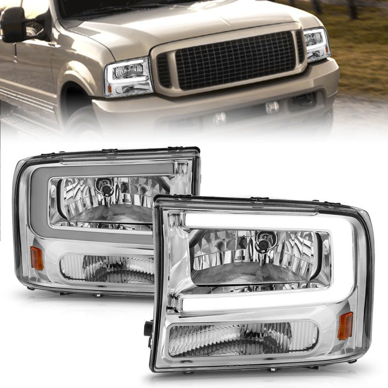 ANZO 99 - 04 Ford F250/F350/F450/Excursion (excl. 99) Crystal Headlights - w/ Light Bar Chrome Housing - CPC Performance