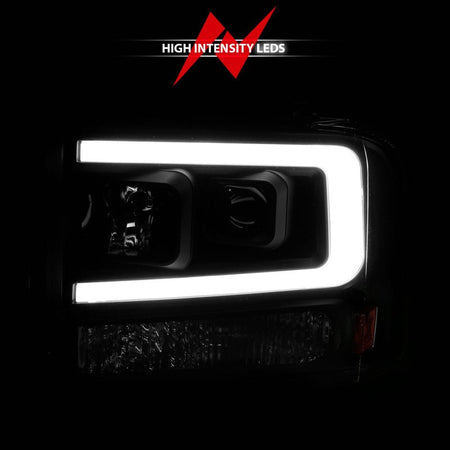 ANZO 99 - 04 Ford F250/F350/F450/Excursion (excl 99) Projector Headlights - w/ Light Bar Black Housing - CPC Performance