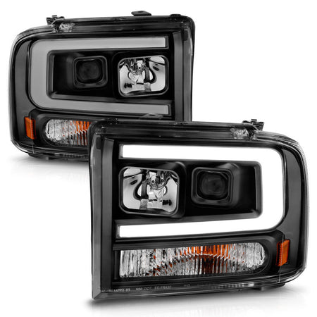 ANZO 99 - 04 Ford F250/F350/F450/Excursion (excl 99) Projector Headlights - w/ Light Bar Black Housing - CPC Performance
