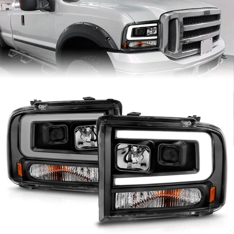 ANZO 99 - 04 Ford F250/F350/F450/Excursion (excl 99) Projector Headlights - w/ Light Bar Black Housing - CPC Performance
