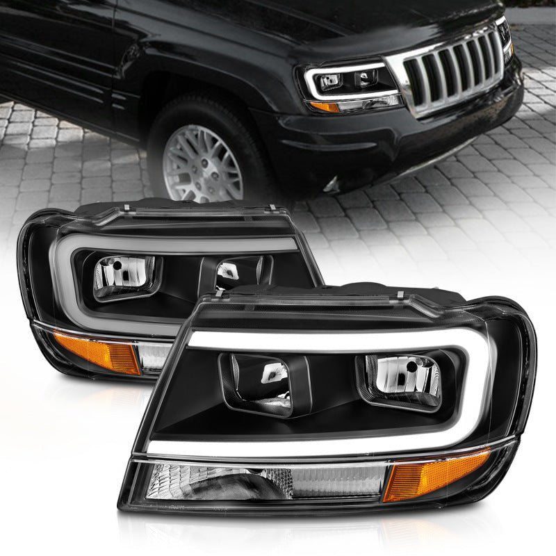 ANZO 99 - 04 Jeep Grand Cherokee Crystal Headlights - w/ Light Bar Black Housing - CPC Performance