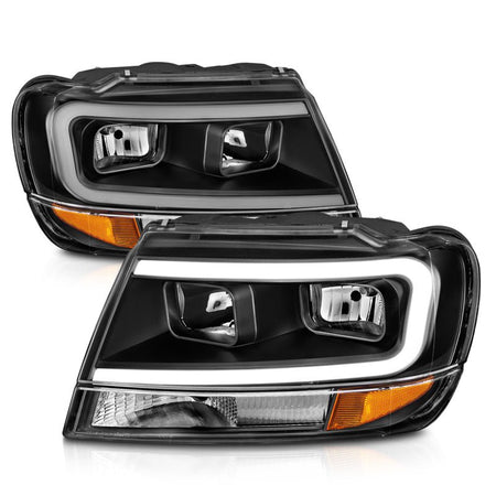 ANZO 99 - 04 Jeep Grand Cherokee Crystal Headlights - w/ Light Bar Black Housing - CPC Performance