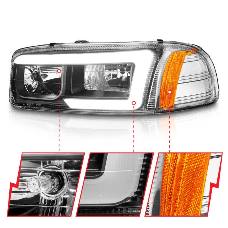 ANZO 99 - 17 GMC Sierra/Denali Headlights Black Amber (w/C Light Bars) - CPC Performance