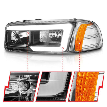 ANZO 99 - 17 GMC Sierra/Denali Headlights Black Amber (w/C Light Bars) - CPC Performance