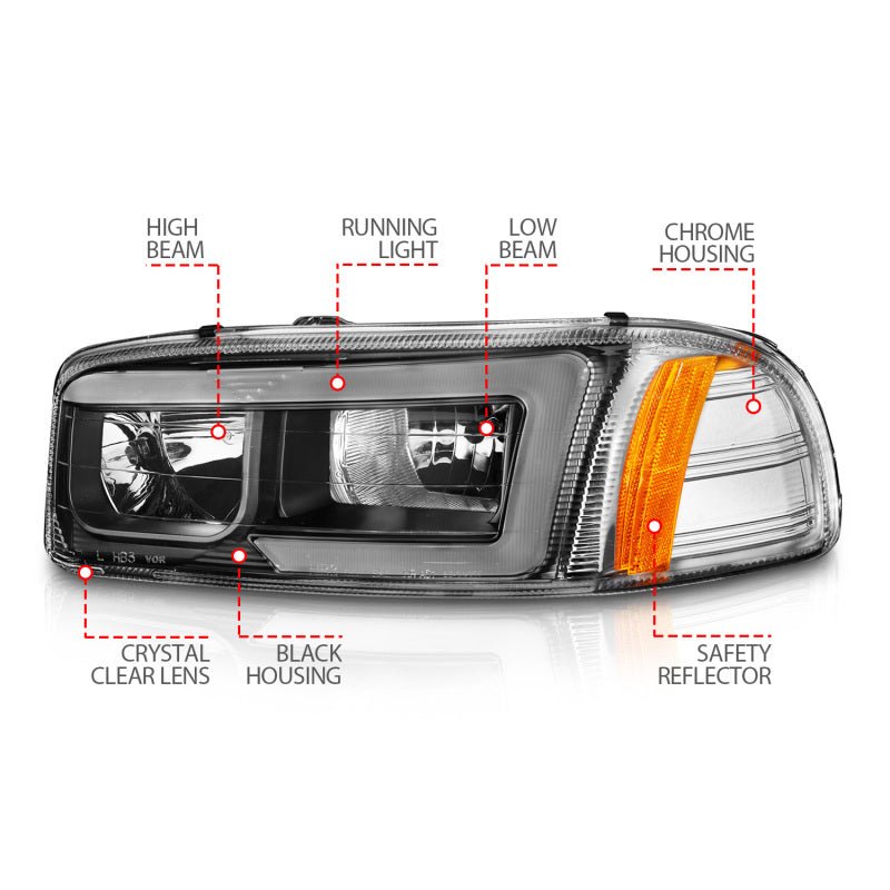 ANZO 99 - 17 GMC Sierra/Denali Headlights Black Amber (w/C Light Bars) - CPC Performance