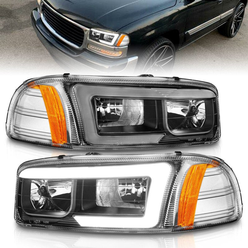 ANZO 99 - 17 GMC Sierra/Denali Headlights Black Amber (w/C Light Bars) - CPC Performance