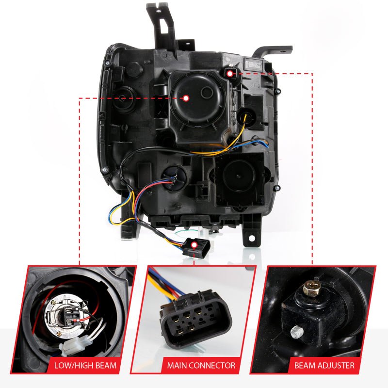 ANZO GMC SIERRA 1500 14 - 15 2500H/15 - 19 Projector Headlight Plank Style Black w/ Switchback (Halogen) - CPC Performance