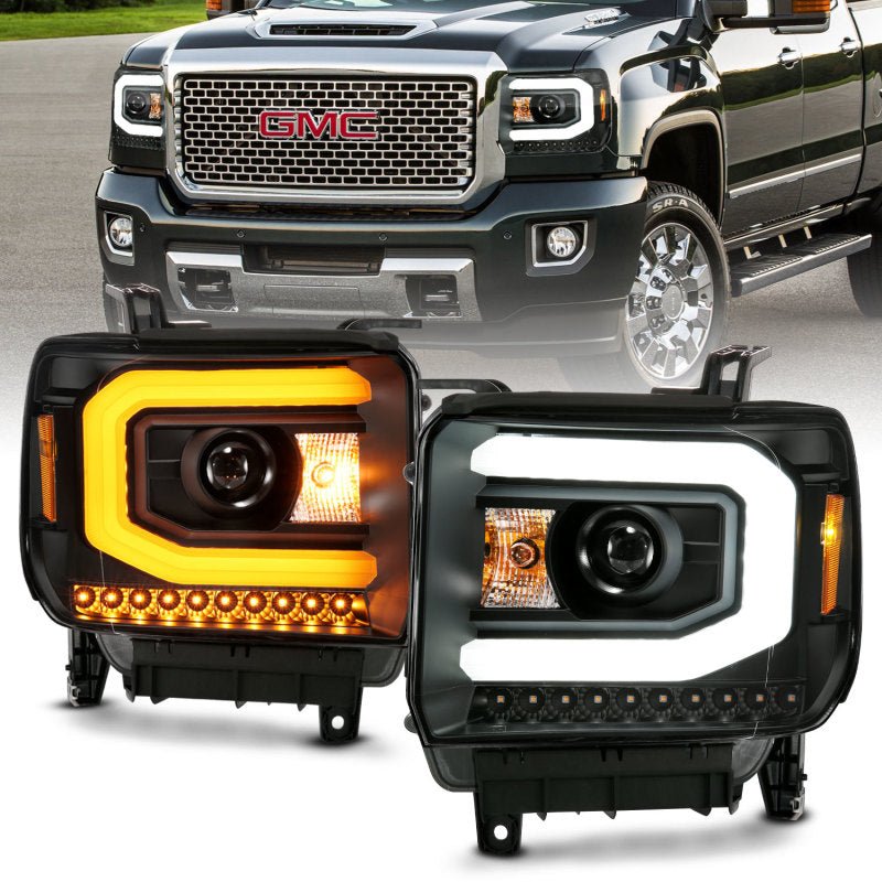 ANZO GMC SIERRA 1500 14 - 15 2500H/15 - 19 Projector Headlight Plank Style Black w/ Switchback (Halogen) - CPC Performance