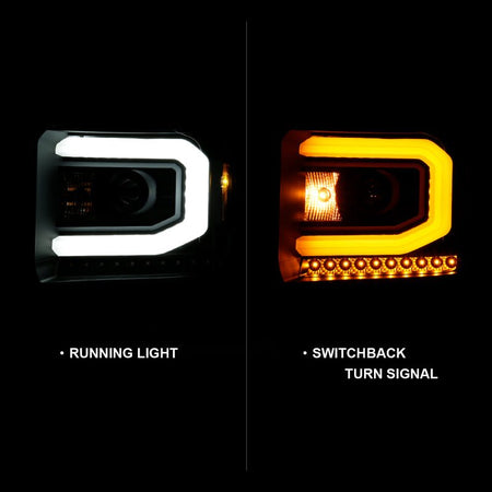 ANZO GMC SIERRA 1500 14 - 15 2500H/15 - 19 Projector Headlight Plank Style Black w/ Switchback (Halogen) - CPC Performance