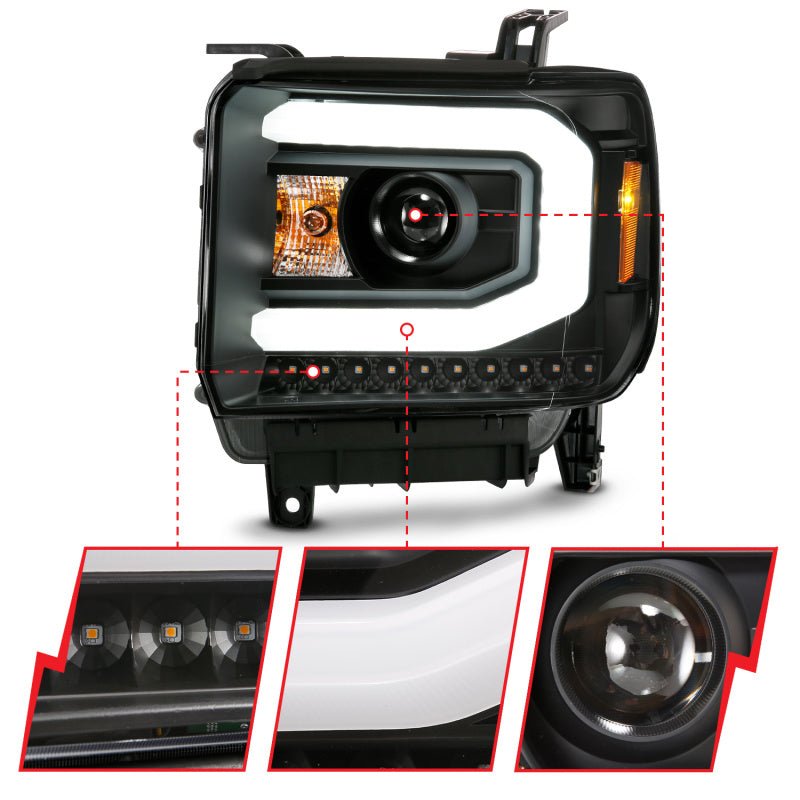 ANZO GMC SIERRA 1500 14 - 15 2500H/15 - 19 Projector Headlight Plank Style Black w/ Switchback (Halogen) - CPC Performance