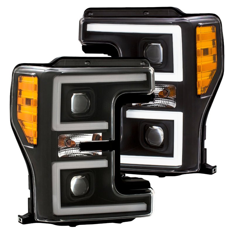 ANZO LED Headlights 17 - 18 Ford F - 250 Super Duty Plank - Style L.E.D. Headlight Black (Pair) - CPC Performance